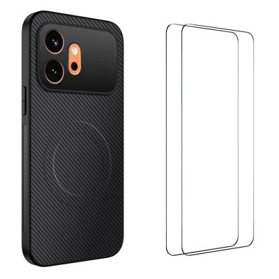 For Honor 600 5G WANLONFENG TQ1 Serie Magnetisk Taske I Kulfiberstruktur PC TPU Telefonbeskyttelse Med 2 St Styrefolie - Sort
