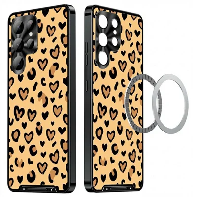 For Samsung Galaxy S24 Ultra Magnetic Case Leopard Print PC+TPU Phone Cover with Lens Film - LK00198-01