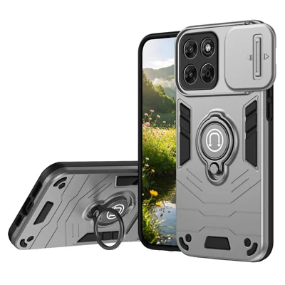 For Motorola Moto G77 5G  /  Moto G67 5G Case Slide Camshield Kickstand PC + TPU Phone Cover - Grey
