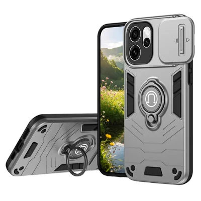 For Oppo Reno15 Pro 5G (Global) Case Slide Camshield Kickstand PC + TPU Phone Cover - Grey