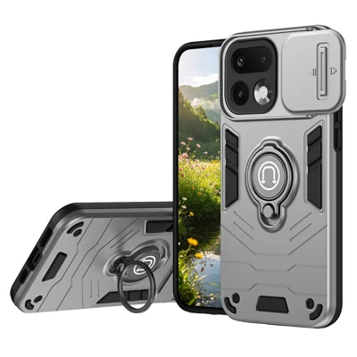 Voor Realme 16 Pro 5G hoesje Schuif Camshield Zwenkstand PC + TPU telefoonhoes - Grijs