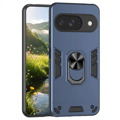 Case For Google Pixel 9  /  9 Pro PC + TPU Drop Defend Phone Cover with Ring Kickstand - Blue