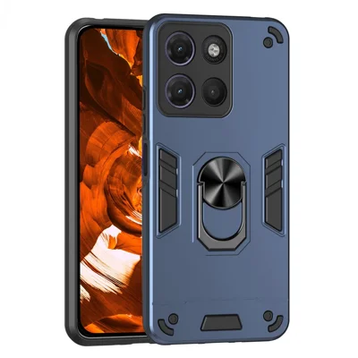 Case For Motorola Moto G17 Power 4G / G17 4G / G15 4G / G15 Power 4G PC + TPU Drop Defend Phone Cover with Ring Kickstand - Blue