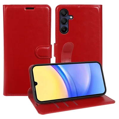 For Samsung Galaxy A15 4G  /  A15 5G Wallet Case Crazy Horse Texture Leather Flip Phone Cover with Magnetic Closure - Red