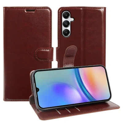For Samsung Galaxy A05s 4G Wallet Case Crazy Horse Texture Leather Flip Phone Cover with Magnetic Closure - Brown