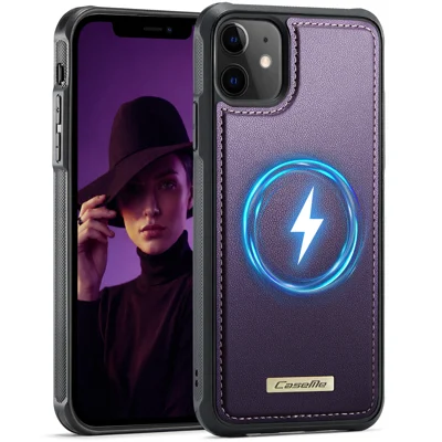CASEME for iPhone 12  / 12 Pro C69 Series Magnetic Case Leather Coated TPU Phone Cover - Purple