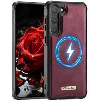CaseMe For Samsung Galaxy S23+ C69 Series Magnetic Case Leather Coated TPU Phone Cover - Red