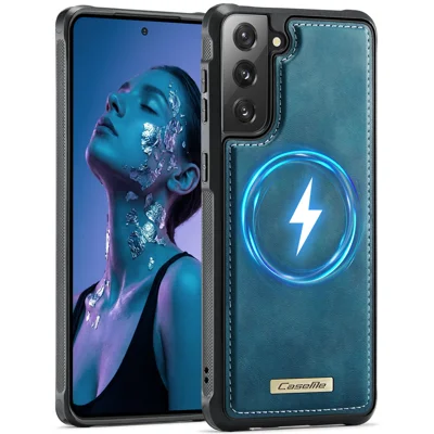 CaseMe For Samsung Galaxy S21 FE 5G C69 Series Magnetic Case Leather Coated TPU Phone Cover - Green