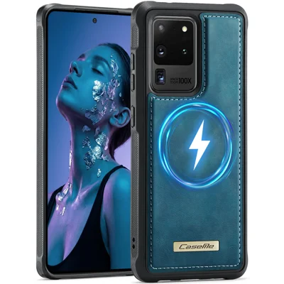 Funda magnética CASEME C69 Series para Samsung Galaxy S20 Ultra, carcasa de teléfono con recubrimiento de cuero y TPU - Verde