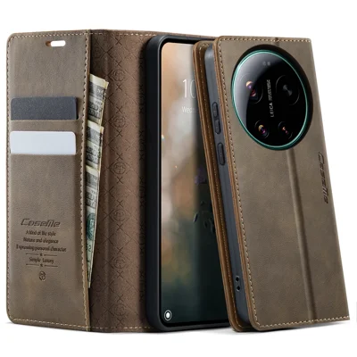 CaseMe For Xiaomi 17 Ultra 5G Case 033 Series RFID Blocking Wallet Stand Calf Texture Leather Phone Cover - Coffee