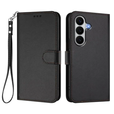 For Samsung Galaxy A27 Læder Case Wallet Stående Telefonbeslag med Håndledsrem - Sort