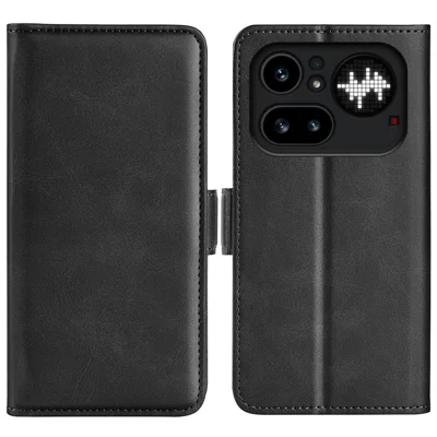 Für Nothing Phone (4a) Pro Case Kalbleder-Optik Ledertasche Handyhülle - Schwarz