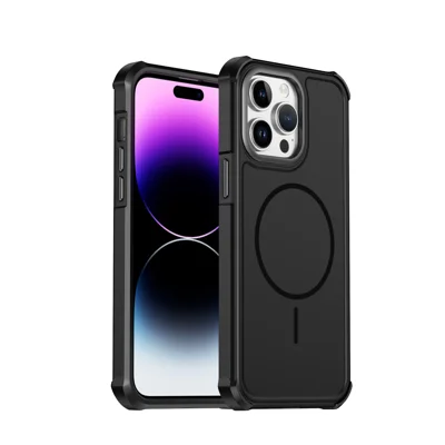 Magnetischer Stoßfester TPU PC-Schutzhülle für iPhone 14 Pro Max - Schwarz