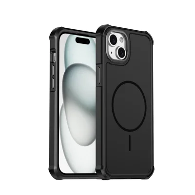 For iPhone 14 Plus / iPhone 15 Plus Magnetic Case Shockproof TPU PC Protective Cover - Black