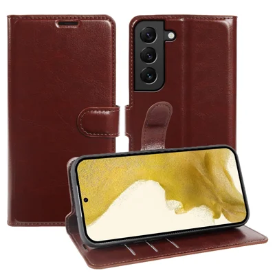 For Samsung Galaxy S22+ 5G Wallet Case Crazy Horse Texture Leather Flip Phone Cover with Magnetic Closure - Brown