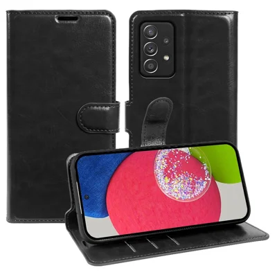 Wallet Case for Samsung Galaxy A52s 5G  /  A52 4G  /  A52 5G Crazy Horse Texture Leather Flip Phone Cover with Magnetic Closure - Black
