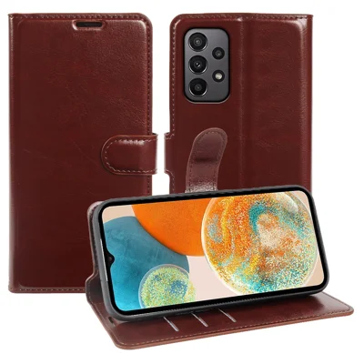 غطاء جلد فينيل مقاوم للانزلاق بملمس خيول مجنونة للهاتف مع محفظة لهاتف Samsung Galaxy A23 5G (عالمي) / A23 4G مع إغلاق مغناطيسي - بني