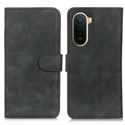 Custodia KHAZNEH per Xiaomi Redmi A7 Pro 4G / Poco C85x 5G, Cover per Telefono in Ecopelle con Texture Retrò - Nero