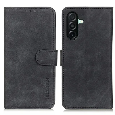 KHAZNEH For Samsung Galaxy A27 5G Case PU Leather Retro Texture Phone Cover - Black