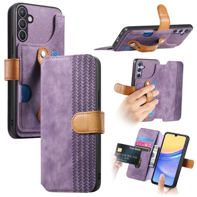 Til Samsung Galaxy A27 Wallet Case Til Xiaomi 15T Retro Læder Phone Cover med Håndbånd Kickstand - Lyserød - Lilla
