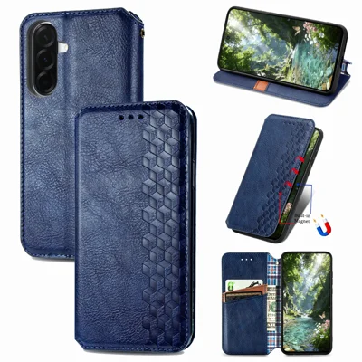 För Samsung Galaxy A27 Skal Rombmönster Avtryck PU Läder Wallet Telefonhölse - Blå