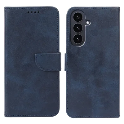 For Samsung Galaxy A27 5G Case Wallet Stand Magnetic Clasp Closure Calf Texture Leather Phone Cover - Blue