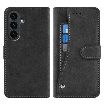 For Samsung Galaxy A27 5G Case Retro PU Leather Wallet Phone Cover with Rotating Card Slots Holder - Black