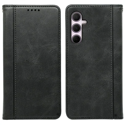 For Samsung Galaxy A27 5G Phone Case Hidden Magnetic Closure Calf Texture Leather Phone Cover - Black