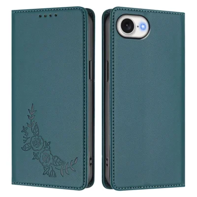  For iPhone 16e / iPhone 17e Wallet Stand Case Peony Flower Pattern TPU PU Leather Flip Cover - Green