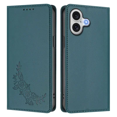  For iPhone 17 Wallet Stand Case Peony Flower Pattern TPU PU Leather Flip Cover - Green