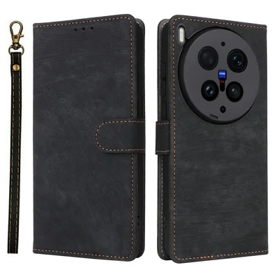 For vivo X300 Ultra 5G Case Wallet RFID Blocking PU Leather Phone Cover Stand with Strap - Black