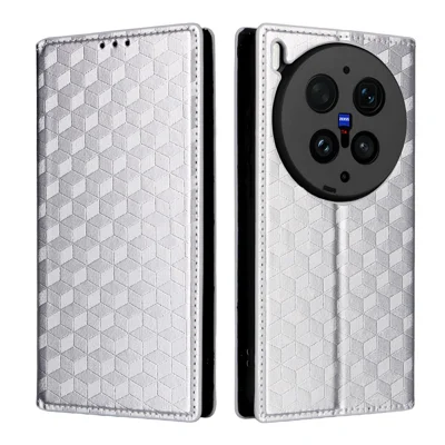 Étui portefeuille pour vivo X300 Ultra 5G, housse en cuir PU avec motif losange imprimé - Argent