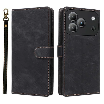 غطاء لهاتف Blackview Wave 7C مع محفظة ووظيفة منع إشارات RFID من جلد PU مع حامل وشريط - أسود