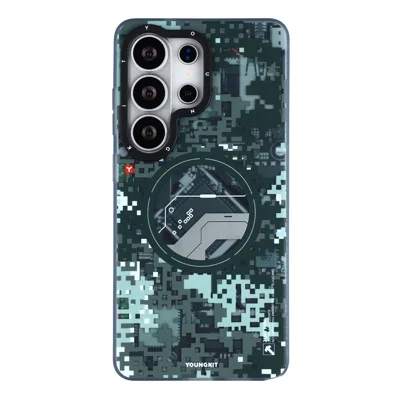 YOUNGKIT Für Samsung Galaxy S26 Ultra Magnetisches Case Pixel Camouflage 2.0 Stoßfestes TPU PC Handy-Rückcover – Schwarz