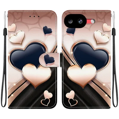 For Google Pixel 10a Leather Case Stand Wallet Pattern Printing Phone Cover with Wrist Strap - Love