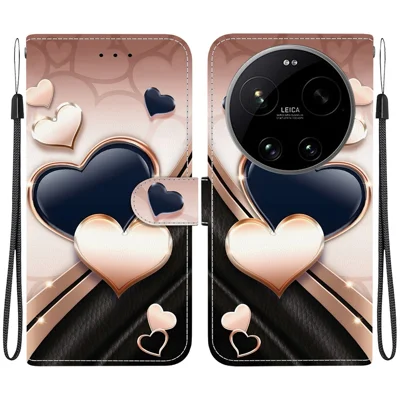 For Xiaomi 17 Ultra 5G Leather Case Stand Wallet Pattern Printing Phone Cover with Wrist Strap - Love
