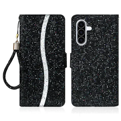 Fodral för Samsung Galaxy A27 PU-läder plånbok med kortfack Glittrigt mobilskal - Svart