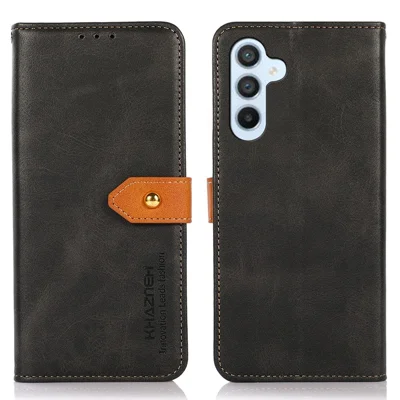 KHAZNEH For Samsung Galaxy A54 5G Anti-drop Phone Case, Cowhide Texture PU Leather Gold Buckle Folio Flip Phone Cover with Stand Wallet - Black