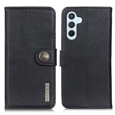 KHAZNEH for Samsung Galaxy A54 5G Cowhide Texture PU Leather Drop-proof Phone Wallet Case Stand Scratch-resistant Phone Cover Shell - Black