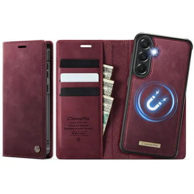 CaseMe per Samsung Galaxy A57 5G Custodia Magnetica CASEME C49 con Blocco RFID, Custodia a Portafoglio Staccabile in Pelle - Rosso