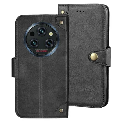 For Oukitel WP62 Case Magnetic Buckle Wallet Stand Business Leather Flip Phone Cover - Black