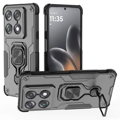 För Motorola Signature 5G-hölje Rotera ring med ställfot PC + TPU stötsäkert telefonhölje - Svart