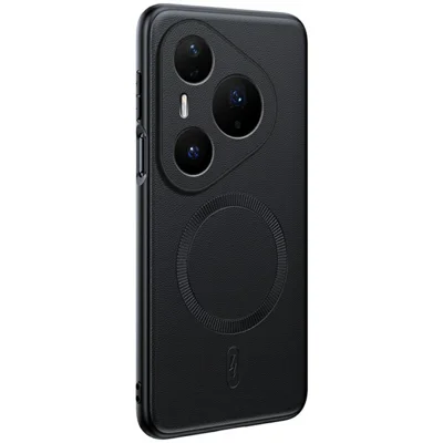 Coque magnétique pour Huawei Pura 90 Pro Max, revêtement en cuir, TPU + PC, couleur noire