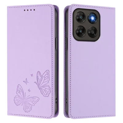 Wallet Case for Motorola Moto G87 5G / G77 5G / G67 5G RFID Blocking Butterfly Imprinted Magnetic Flip Leather Cover - Light Purple
