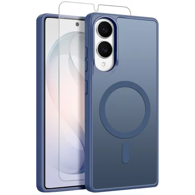 NORTHJO For Samsung Galaxy S25 Edge Case Translucent Matte Shockproof Phone Cover with Tempered Glass Film - Blue