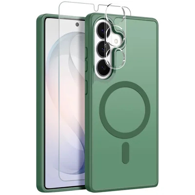 NORTHJO For Samsung Galaxy S26 Magnetic Case Translucent Matte Shockproof Phone Cover Set with Front Screen Protector + Lens Film - Green