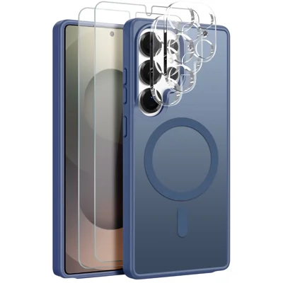 NORTHJO 5 in 1 Set for Samsung Galaxy S25 Ultra Magnetic Case Translucent Matte Shockproof Phone Cover with 2Pcs Front Screen Protector + 2Pcs Lens Film - Blue