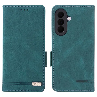 Obudowa na telefon Samsung Galaxy A27, skórzana etui-wallet z dekoracją metalową, zielona
