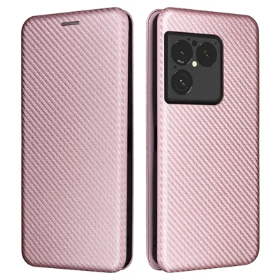Cover per Sony Xperia 1 VIII con Texture in Fibra di Carbonio, Custodia Protettiva in Pelle PU Antiurto - Oro Rosa