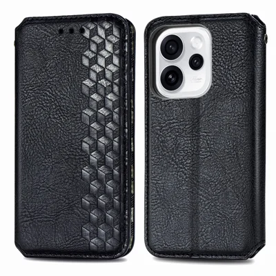 For Oppo Reno15 F 5G Case Rhombus Imprint PU Leather Wallet Phone Cover - Black